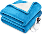 Electric Heated Blanket,Flannel and Sherpa,Throw 50x60 in,Ocean Breeze Blue