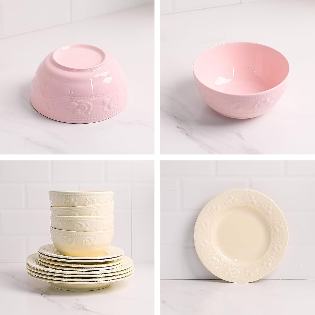 Sweejar Porcelain Dinnerware Se, Flower Plates and Bowls Set of 4