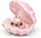 Pink Seashell Jewelry Dish, Ceramic Ring Holder, Coastal Pink Room Decor