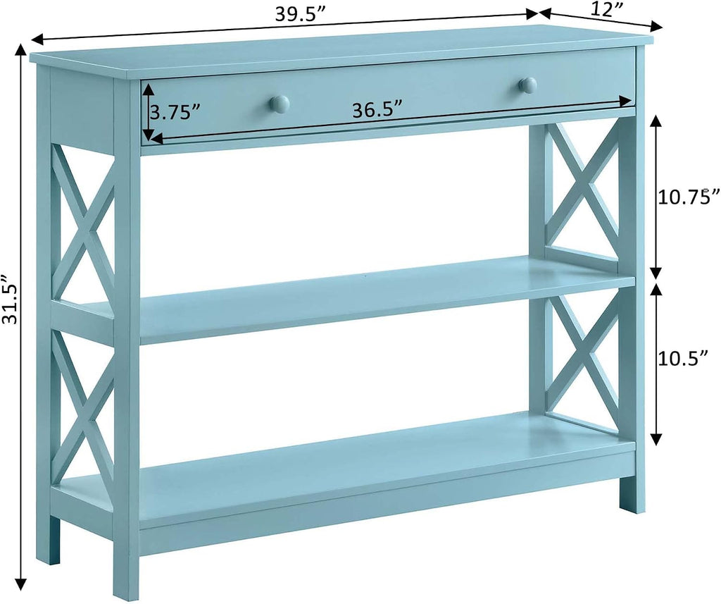 Convenience Concepts Oxford 1-Drawer Console Table 39.5" - Farmhouse Sofa Display with Storage Shelf For Living, Family, & Dining Room, Modern Entryway Hall Table for Kitchen, Bedroom, Sea Foam Blue