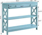 Convenience Concepts Oxford 1-Drawer Console Table 39.5" - Farmhouse Sofa Display with Storage Shelf For Living, Family, & Dining Room, Modern Entryway Hall Table for Kitchen, Bedroom, Sea Foam Blue