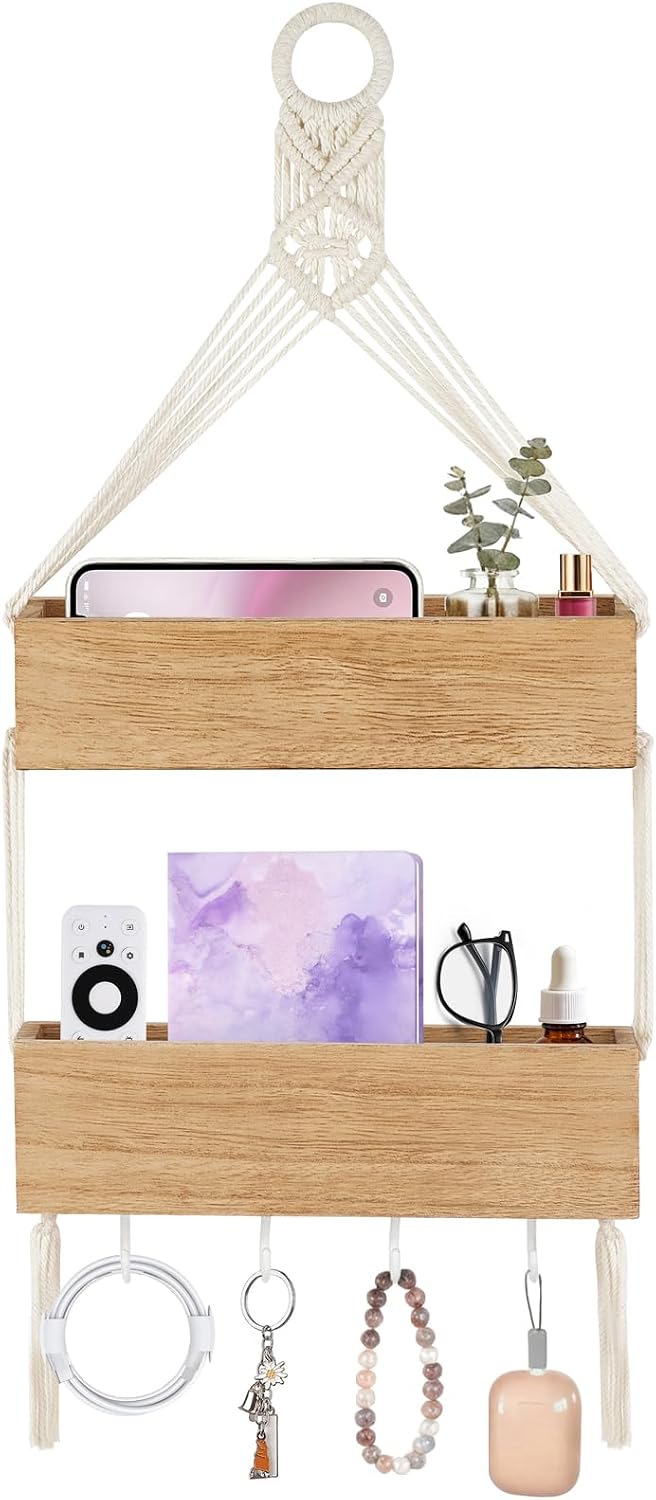 Mkono Bedside Shelf Organizer Macrame Wall Hanging Girls Room Decor Small