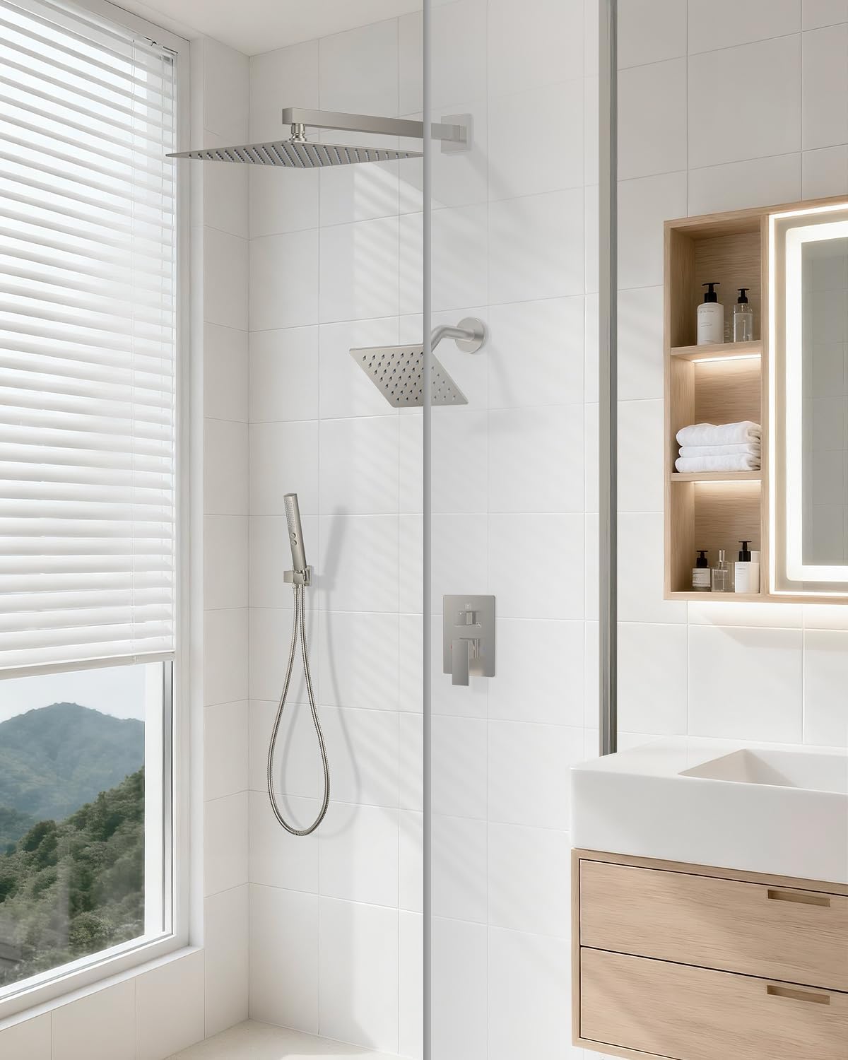 Rain Shower System 12"&6" Shower Heads Wall Mount Shower Faucet Set