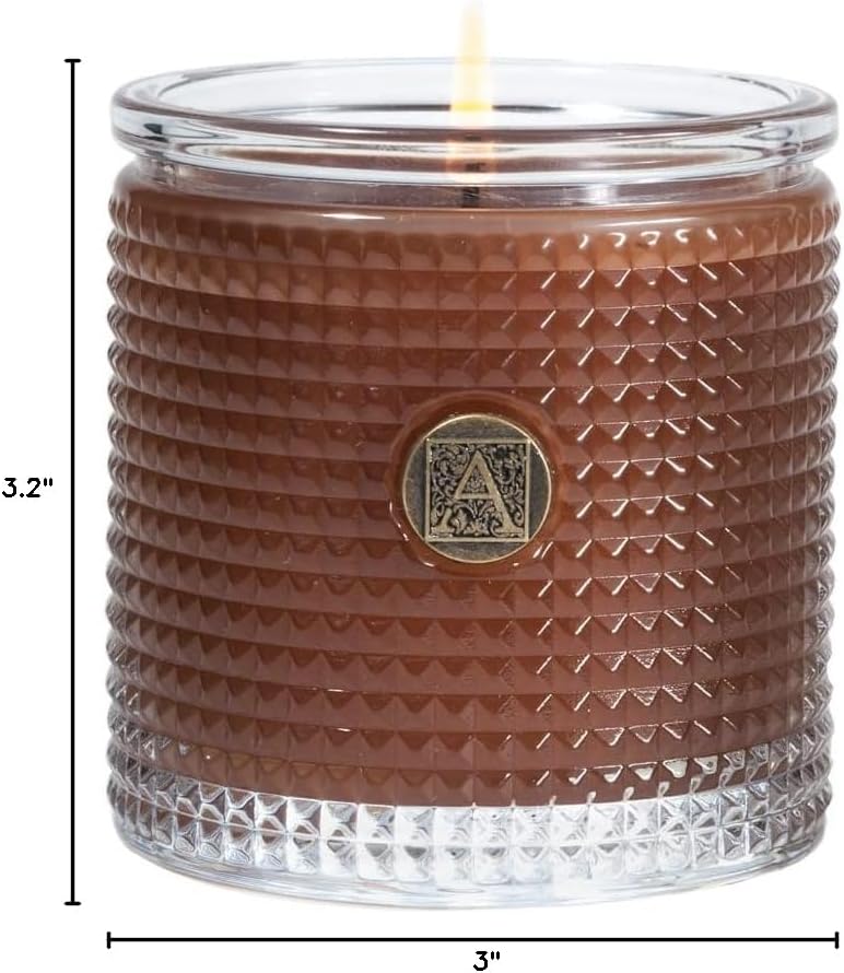 Aromatique Cinnamon Cider Textured Glass Candle 6oz - Decorative Home Fragrance Aromatherapy Long Lasting Room Air Freshener Deodorizer Perfect Fall Decoration Luxury Glass Candle Gift 40 Hour Burn!