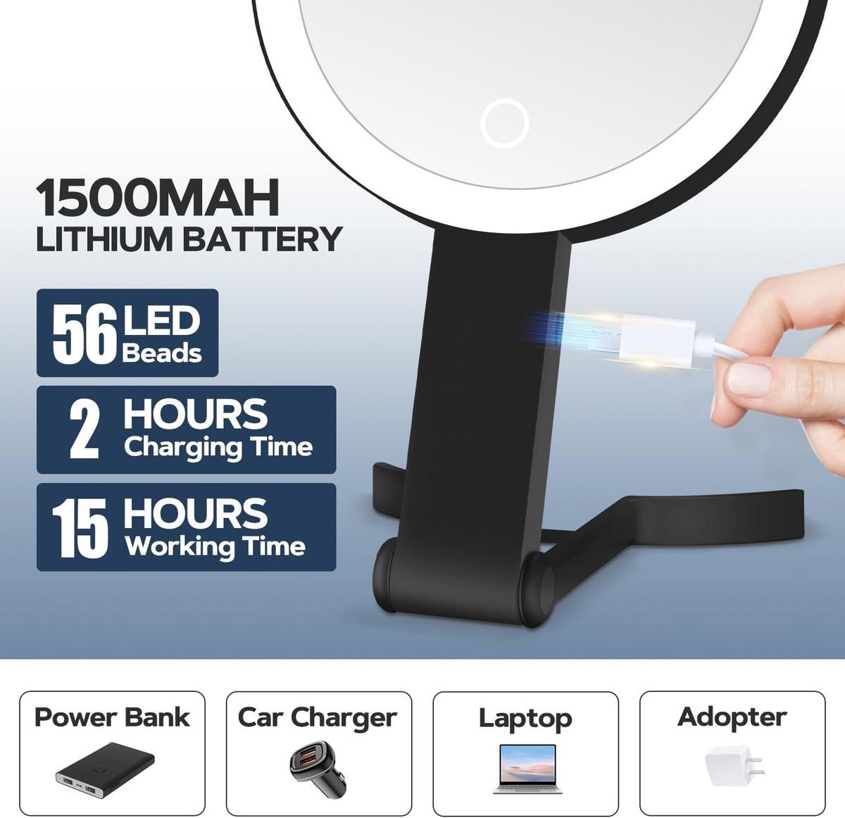 MIYADIVA Lighted Makeup Mirror, 30X Magnifying Mirror with Light, Hanging and Handheld Mirror with Handle,Black
