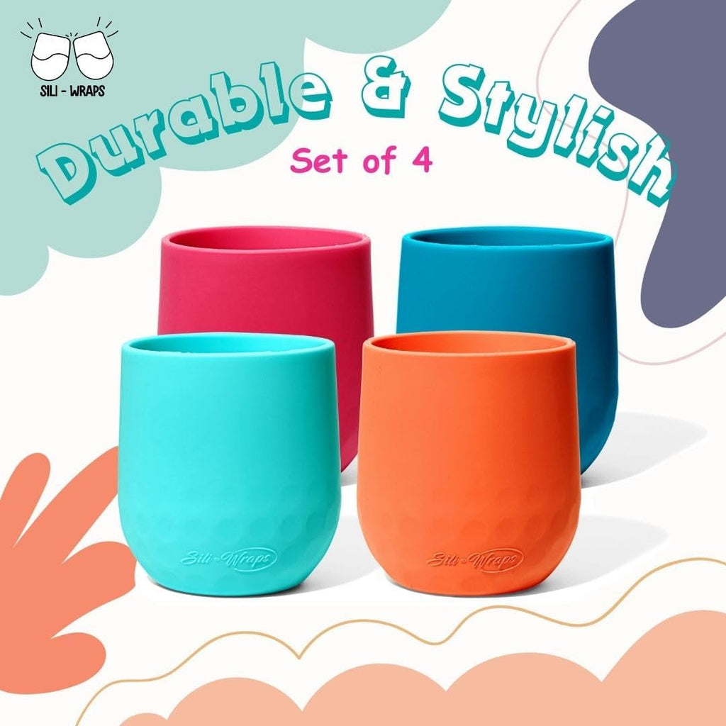 Unbreakable Silicone Wine Glasses | Reusable Drinkware for Parties, Camping, Beaches, and Boats | 100% Silicone | Set of 4 | BPA-Free, Dishwasher Safe | Juicy Fruit Collection