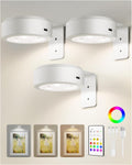 EZVALO Picture Lights for Wall, 2000mAh Rechargeable Battery Magnetic Poster Lights with 3 Color Temps & 12 RGB, Remote Dimmable Timer Painting Light, Wall Decor Light for Art Display, Frame (3 Pack)