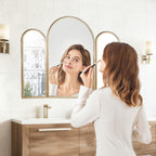 Tri-Fold Vanity Mirror 3 Way, 37"x30" Gold Vintage Mirror with Metal Frame