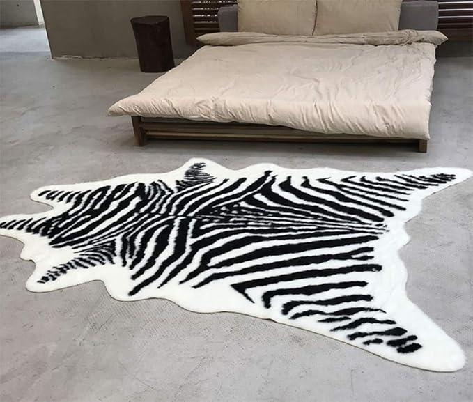 Zebra Print Rug Faux Animal Cowhide Skin Area Rug Leather Carpet Mat Small Size - Image 3