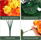 DULEFUN 6Pcs Fall Fake Geraniums Artificial Flowers, Real Faux Flowers