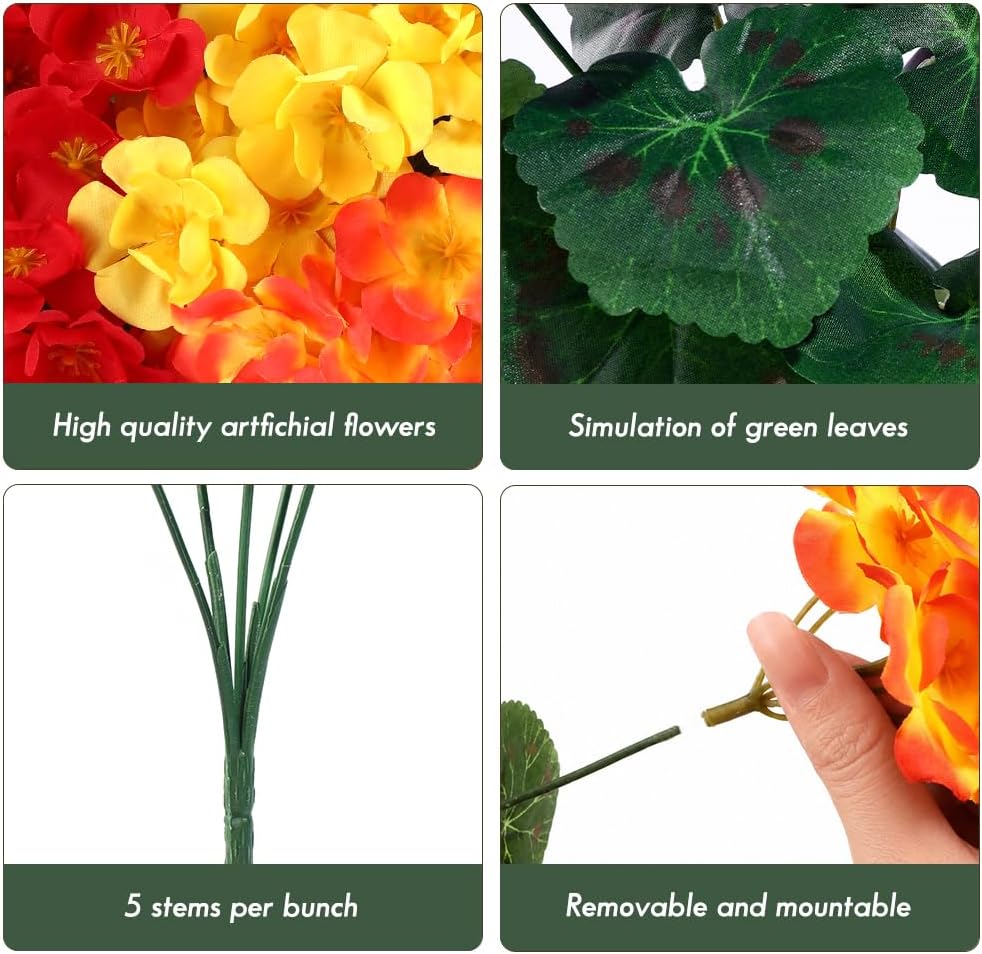 DULEFUN 6Pcs Fall Fake Geraniums Artificial Flowers, Real Faux Flowers