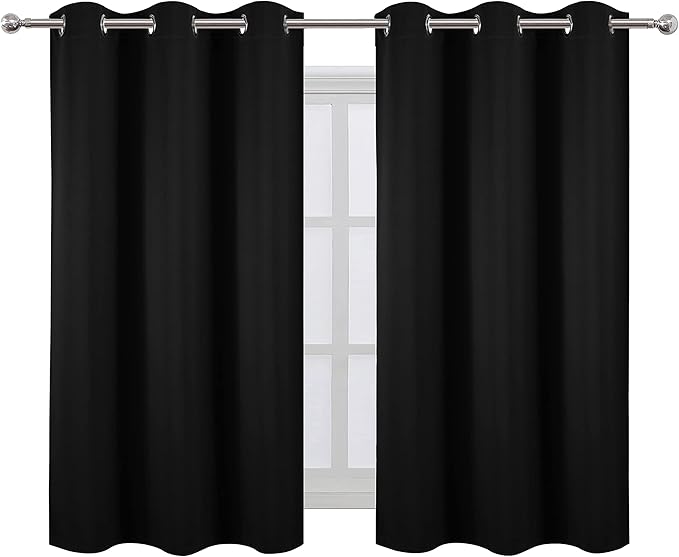 LEMOMO Black Blackout Curtains 42 x 54 Inch Length Set of 2 Panels Grommet - Image 2