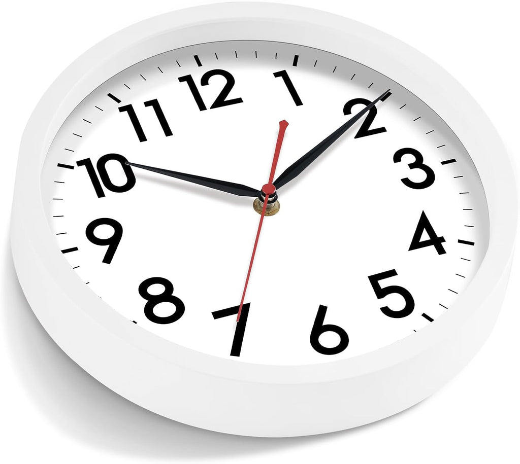 AKCISOT 12 Inch Wall Clock, Silent Battery Operated Analog Clock, White