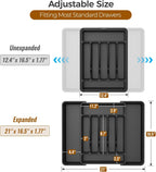 ukeetap Extra Large Expandable Silverware Organizer, Flatware Tray, Black