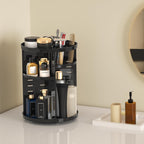 Rotating Makeup Organizer, DIY 8 Adjustable Layers Spinning Skincare Storage, Cosmetic Display Case with Brush Holder and Perfume Tray, Multi-Function Vanity Bathroom Countertop Organizer Black