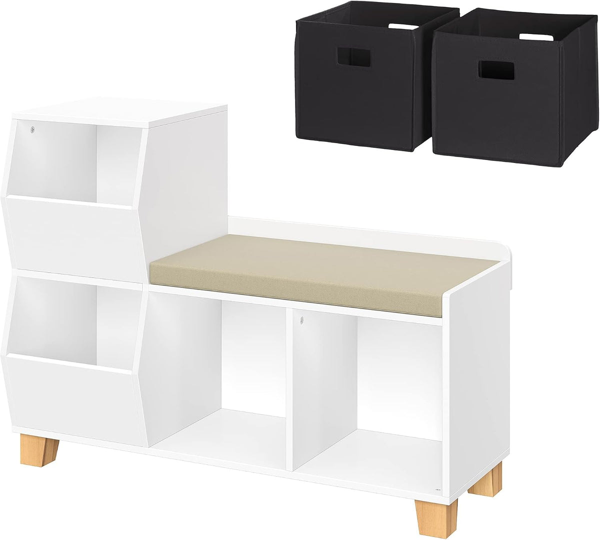RiverRidge Kids Catch-All Cubby Storage Bench with Cushion, White