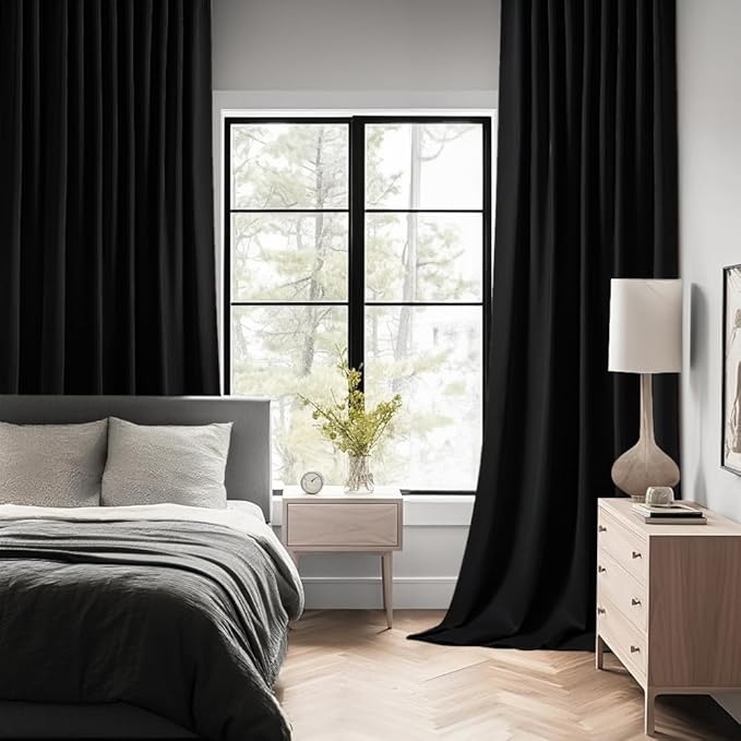 MIULEE Black Back Tab Blackout Curtains 72 Inches Long 2 Panels Set - Image 2