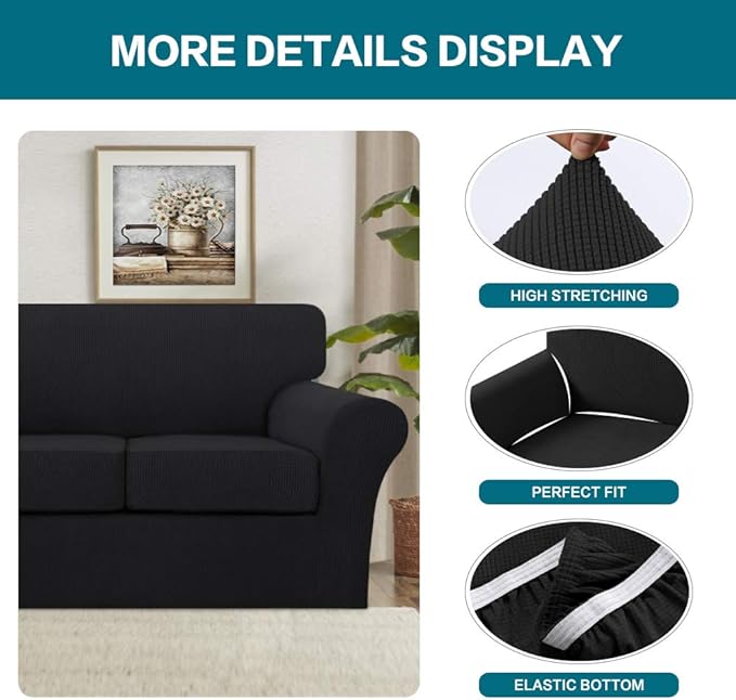 Turquoize 3 Piece Sofa Covers for 2 Cushion Couch Sofa Slipcover Soft Couch - Image 4
