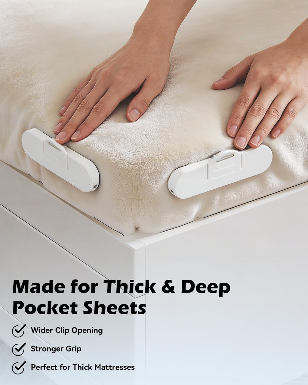 Bed Lock Sheet Holders Fit All Sheet Size, No Need to Flip the Mattress & Tight, Bed Fitted Sheet Holder for Corners, Sheet Clips, ABS Material with High Flexibility, Sheet Secure Lock Fasteners,White