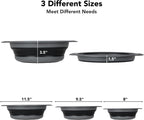 Collapsible Colander Set of 3 with Kitchen Counter Self-draining Base, Round Silicone Food Foldable Strainer for Cooking Pasta, Vegetables and Fruit (3QT, 4QT and 5QT), Black