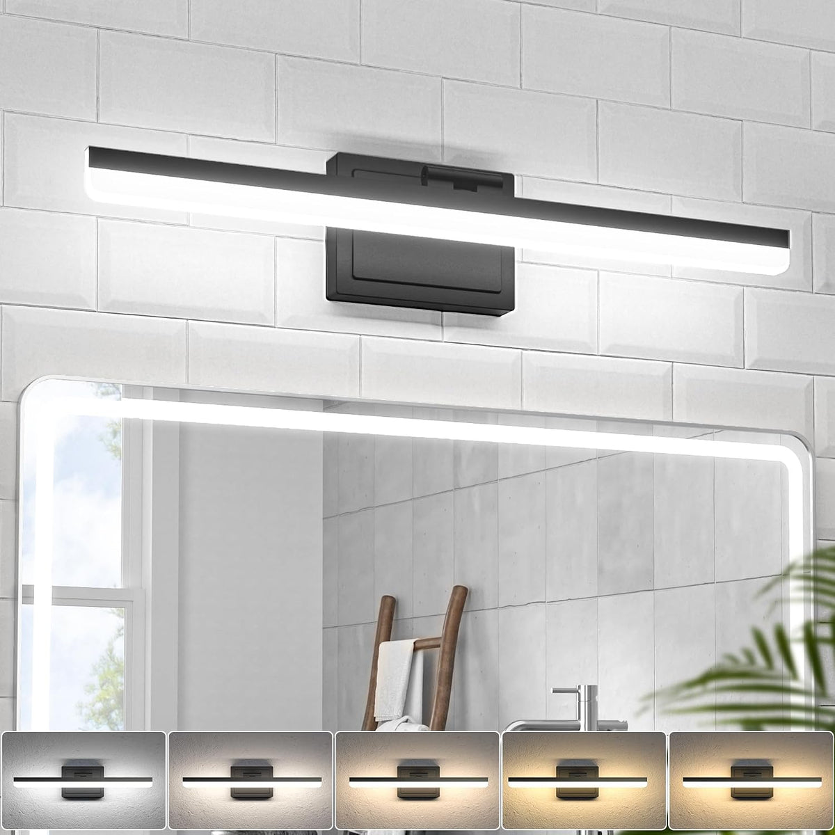 VOLISUN Modern Bathroom Vanity Light 24 inch, 24W Dimmable 5CCT Led Bathroom Light Fixture Over Mirror, Black Bar Vanity Light for Bathrooms Mirror Cabinets Bedroom-ETL Certificated