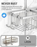 Adjustable Shower Caddy Hanging for Handheld Showerheads - Never Rust Shower Hanging Organizer, Upgraded Bathroom Shower Rack with Soap Basket, Hooks and Toothbrush Holder (Silver)