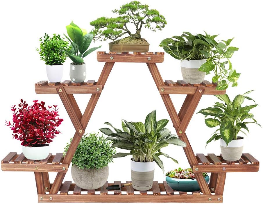 Ufine Wood Plant Stand Triangular Multi-Tier Plant Display Shelf