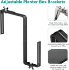 Adjustable Planter Box Brackets,Enhanced Bottom Support,Universal Outdoor Hanging Brackets,Flower Box Brackets for Fence Railings, Windowsill, Patio, Garden,Balcony. (Black)
