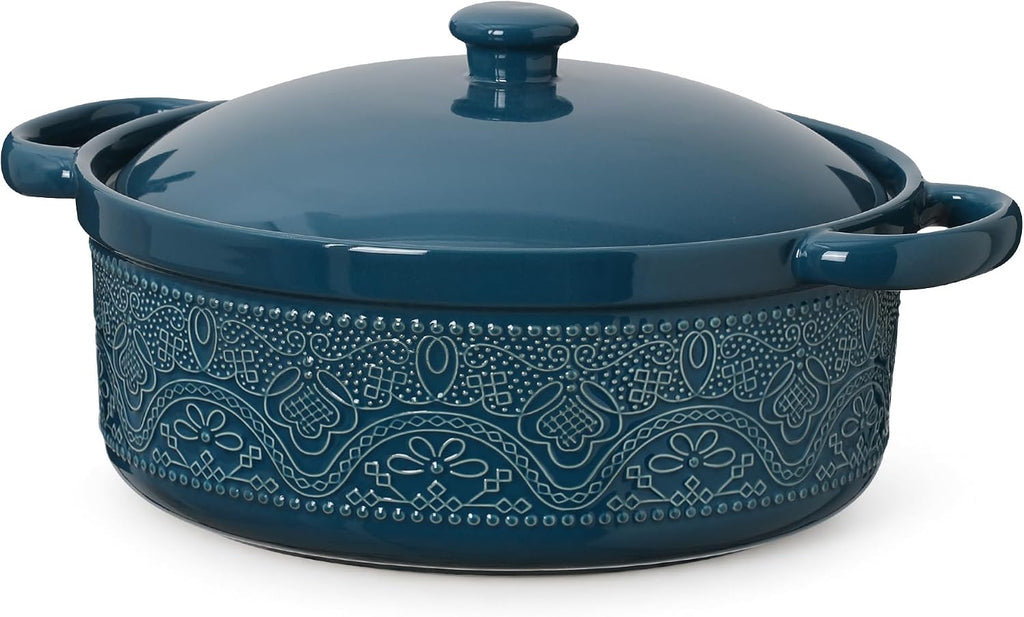 FE Casserole Dish with Lid, 2 Quart Ceramic Baking Dish, Christmas Red