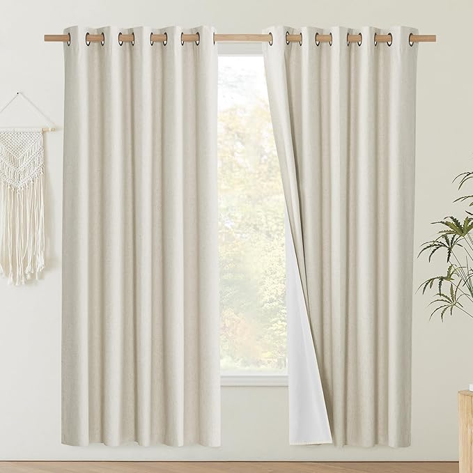 NICETOWN Natural Bedroom Full Blackout Linen Curtain Panels Set of 2, Thick - Image 2