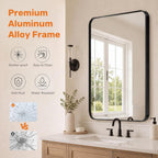 Bathroom Mirror for Wall, 30x22 Inch Rectangle Mirror, Matte Black Metal Framed Bathroom Vanity Mirror for Restroom Farmhouse, Anti-Rust, Tempered Glass, Horizontally or Vertically Hanging