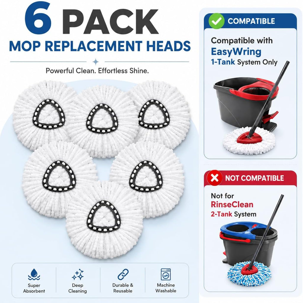6 Pack Mop Head Replacement Compatible with O-Cedar EasyWring