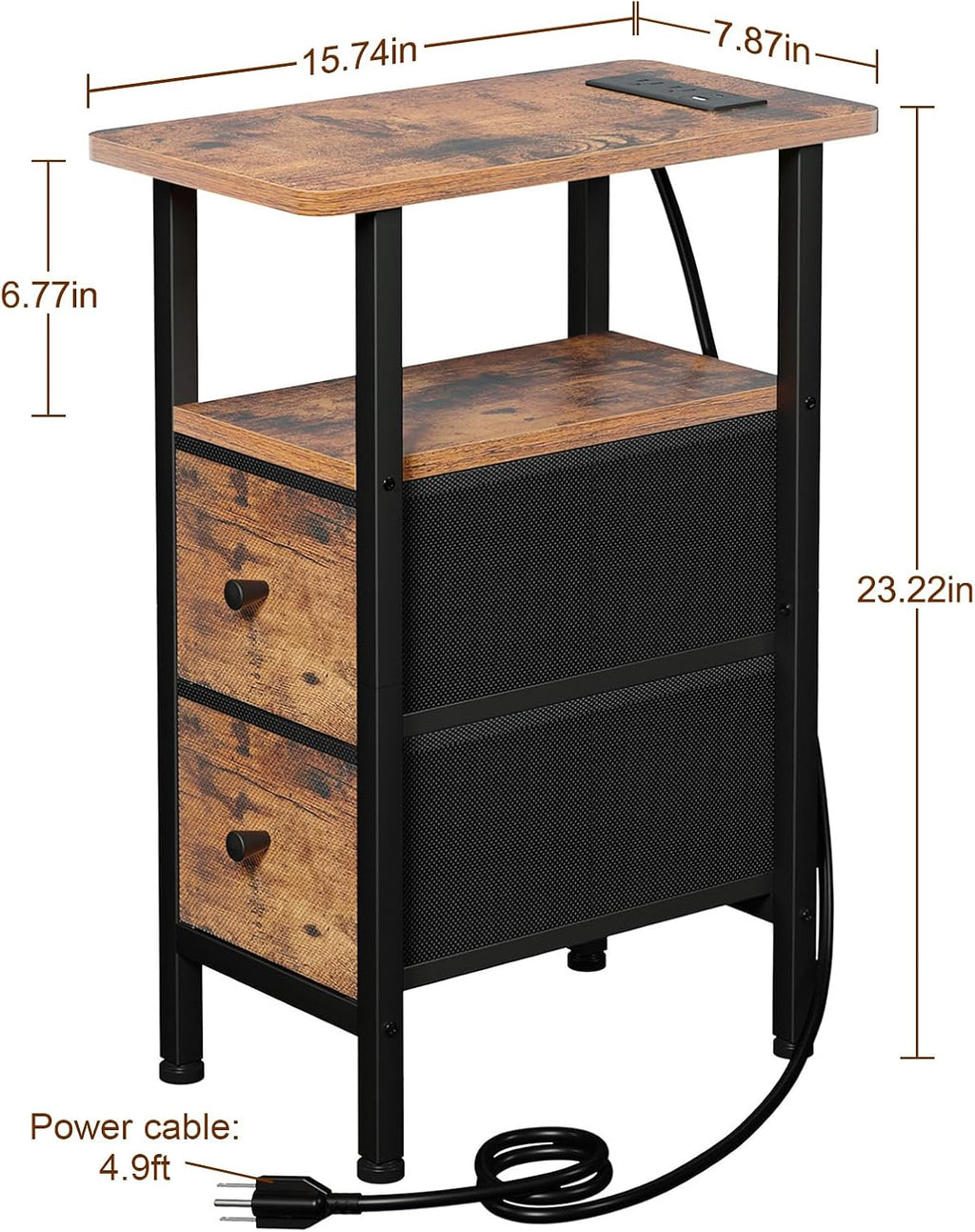 LOAKEKEL Narrow End Table with Charging Station, Side Tables Living Room
