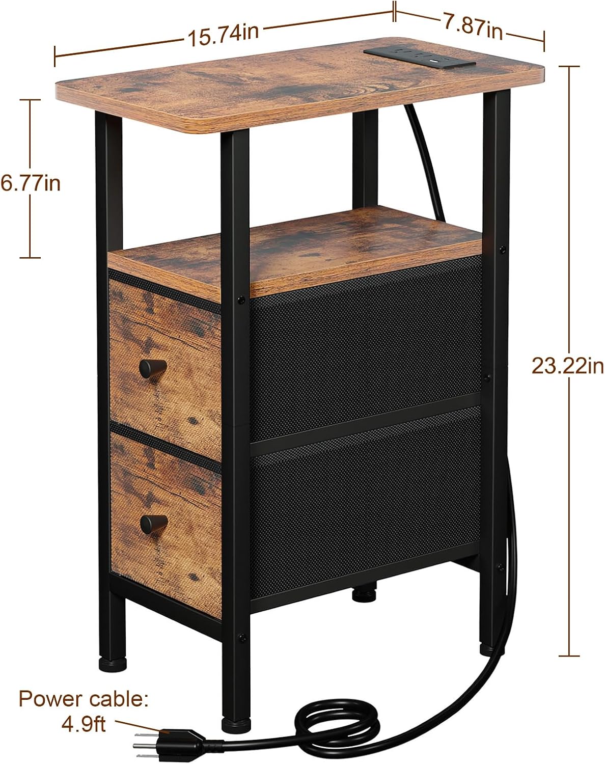 LOAKEKEL Narrow End Table with Charging Station, Side Tables Living Room