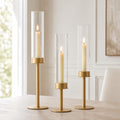 Hewory Gold Candlestick Holders: 3PCS Glass Hurricane with Brass Base