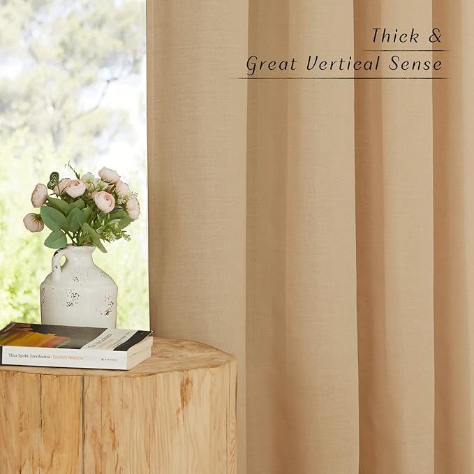 NICETOWN Linen Burlap Curtains for Farmhouse 120 inch Length, Grommet Privacy - Image 3