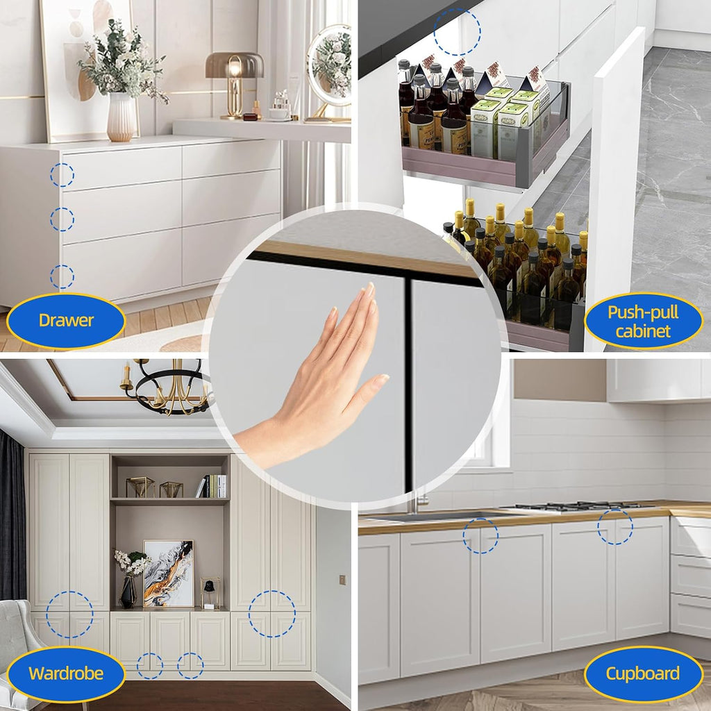 Touch Latch Jiayi Heavy Duty Push Open Cabinet Hardware Magnetic Push Spring Latch for Large Door Release Latch Pop up Hidden Door Catch Cabinet Magnets Push Close for Cupboard Drawer (Black, 2 Pack)