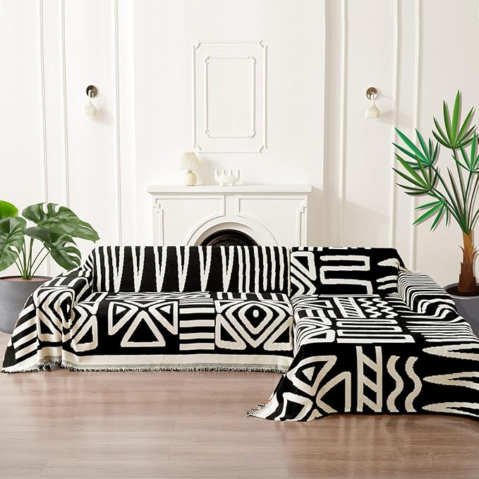HANDONTIME Boho Sofa Covers for Dogs Black Couch Sofa Covers for 3 Cushion - Image 5