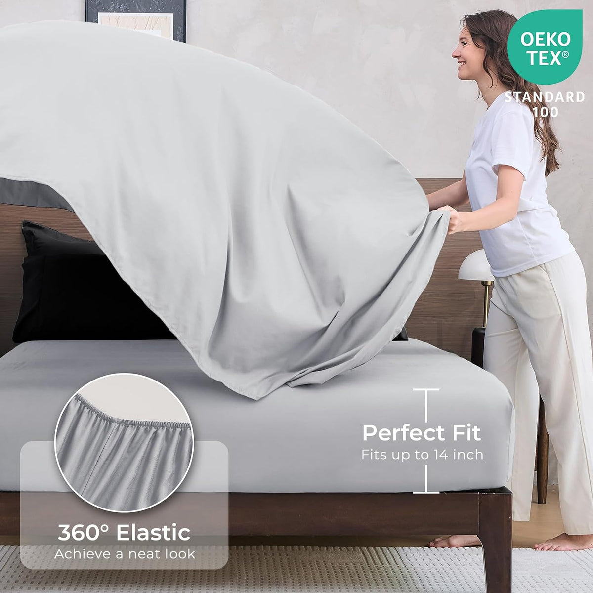 HEVUMYI 7-Piece Full Comforter Set, Black & Light Grey Bed in a Bag