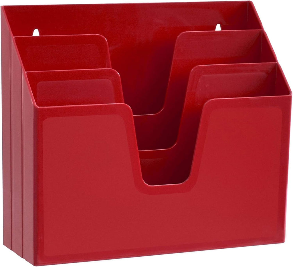 Acrimet Horizontal Triple File Folder Organizer Sorter, Letter Size, Red