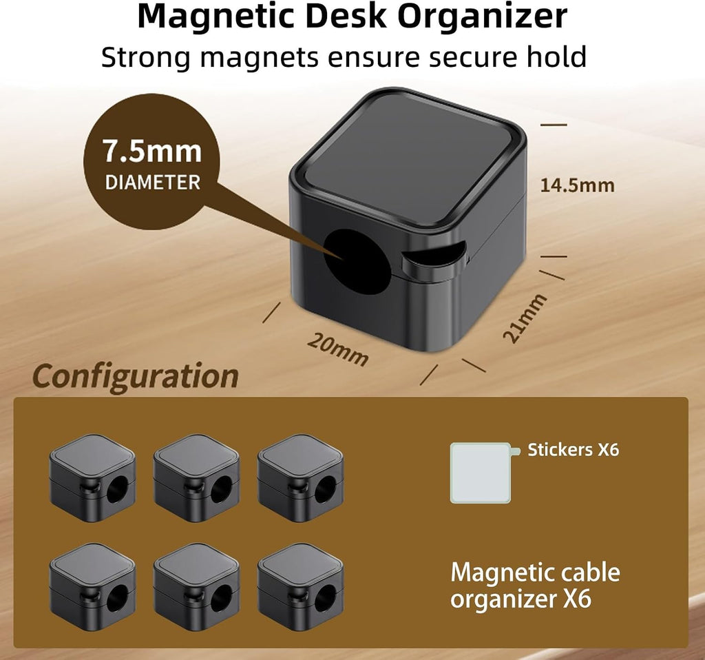 6 Pack Magnetic Cable Clips, Under Desk Cable Management for Office