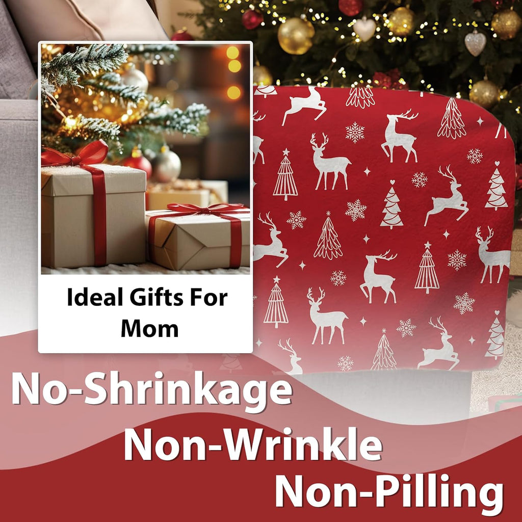 Christmas Tree Reindeer Red Flannel Throw Blanket