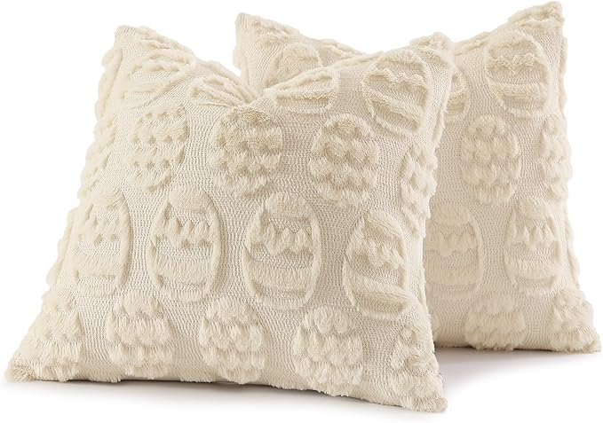 decorUhome Easter Beige Egg Pillow Covers 18x18 Inch Set of 2, Soft Plush Faux - Image 7