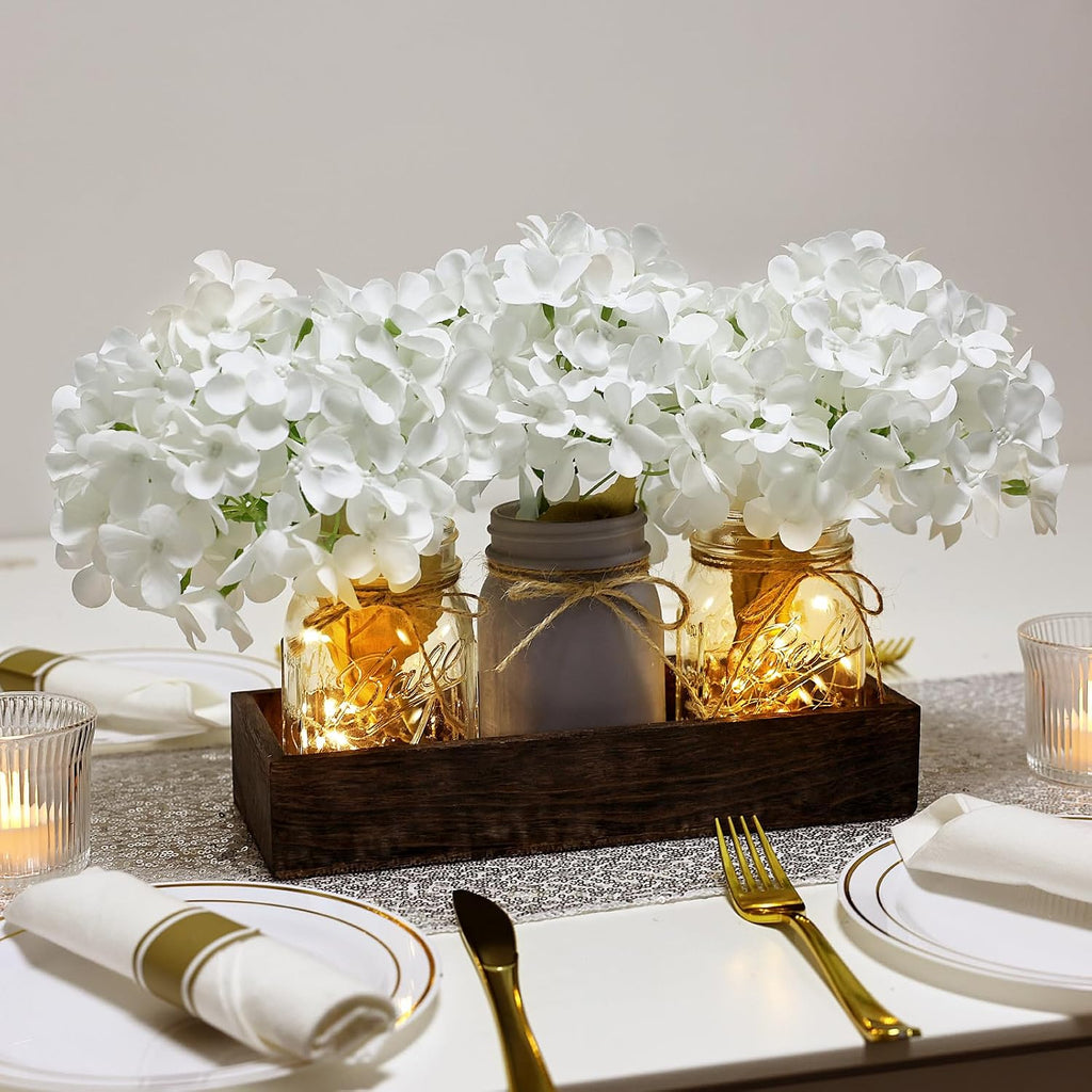 White Mason Jar Centerpiece for Table Kitchen Table Decor with Light