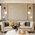 Globe Glass Wall Sconce, 2-Lights Gold Modern Brushed Brass Wall Mount Light, Mid Century Beside Wall Lamp with Glass Shade for Loft Living Room Bedroom