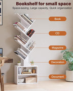 SUNMORY 6 Tier Tree Bookshelf, Tall Small Bookcase with Storage Cabinet