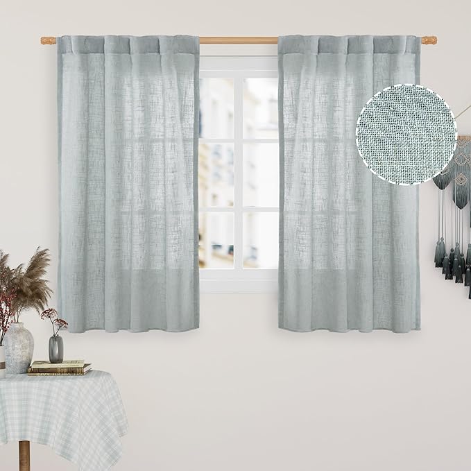 LAMIT Semi Sheer Linen Curtains 48 Inch Length, Light Filtering Panels Back Tab by LAMIT