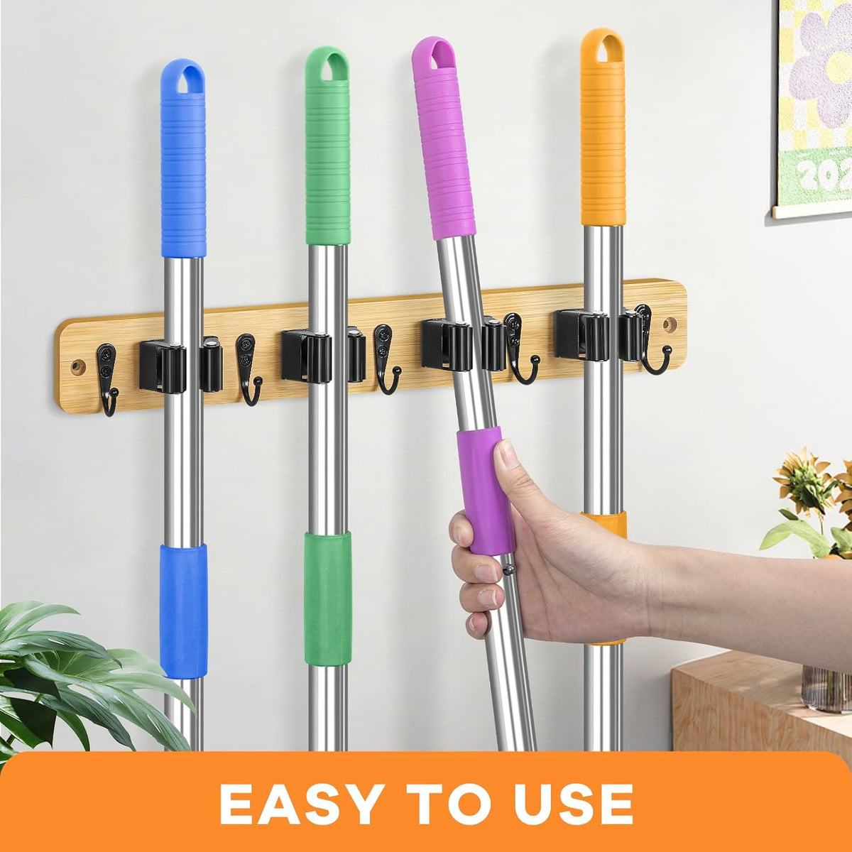 IMILLET Broom Holder Wall Mount, Rustic Broom Hanger for Laundry Room