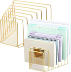 2 Pcs Wire File Sorter Desk 7 Section Organizer, Golden