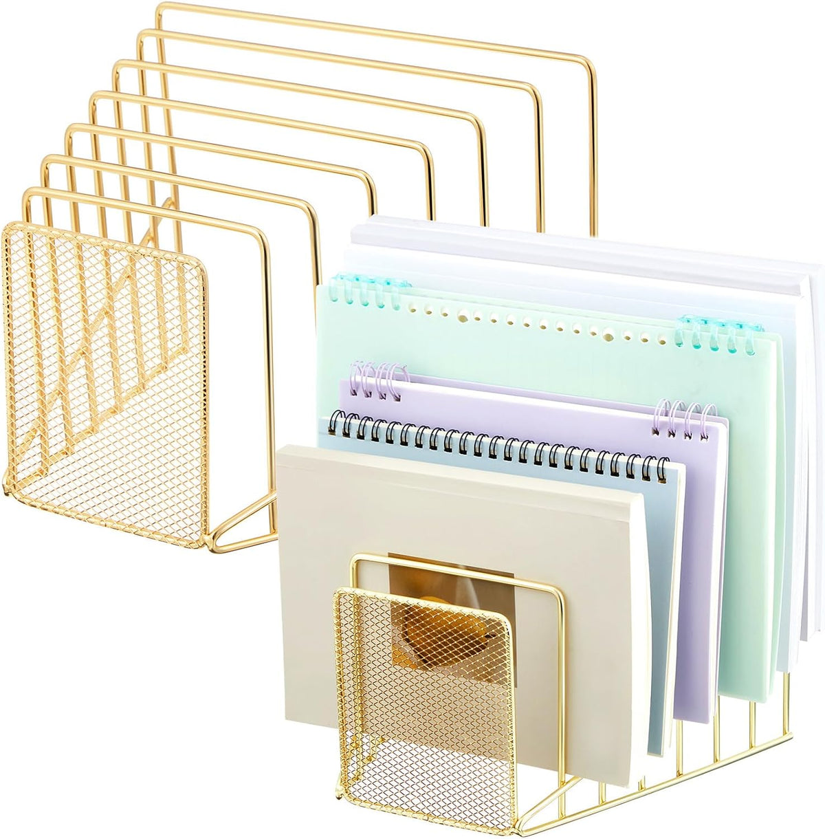 2 Pcs Wire File Sorter Desk 7 Section Organizer, Golden